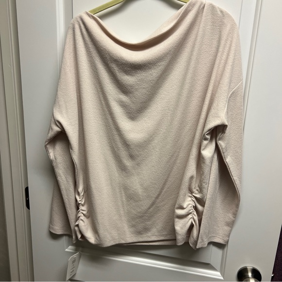 NWT Clara Sunwoo Boat Neck Side Ruched Sweater Top - Bone - Picture 4 of 6